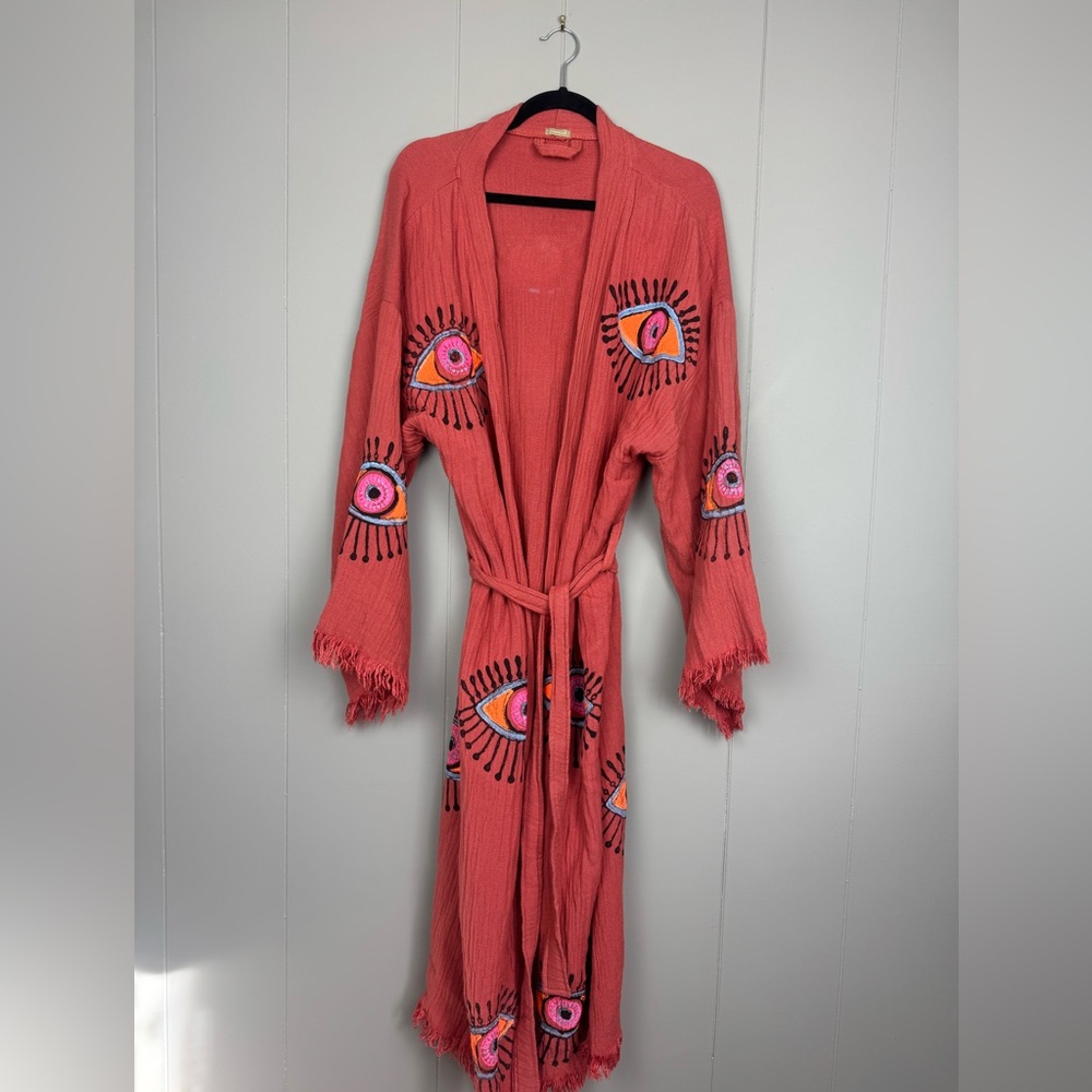 Campelle Nazar Burnt Orange Robe 100% Turkish Organic Cotton Coverup